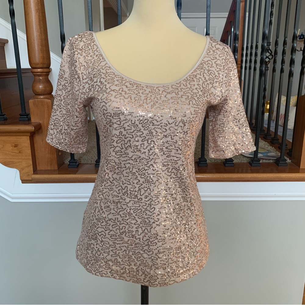 Banana Republic Rose Gold Sequin Top Sz S